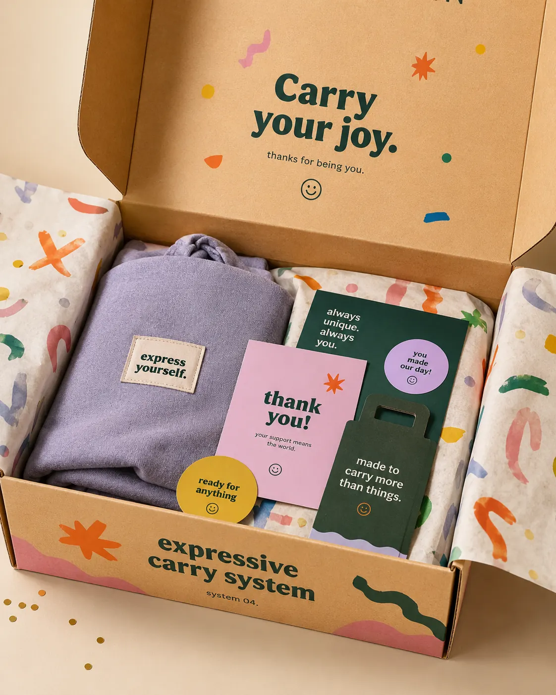 Full mailer unboxing - complete Expressive Carry System with tissue, stickers and card